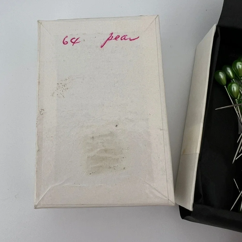 Vintage Japan Green Pearl Head Sewing Pins Size 20 Partial Box